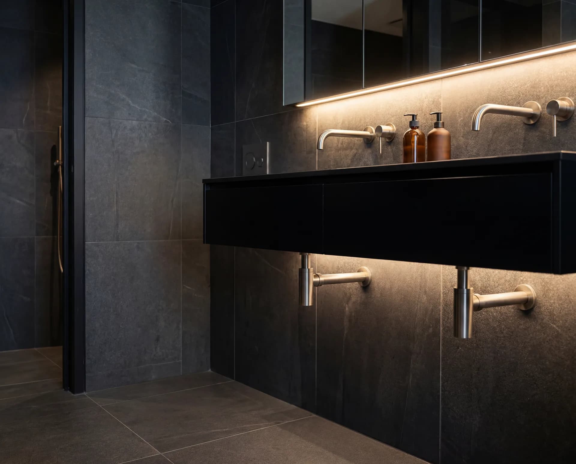Luxury bathroom with brushed nickel fixtures