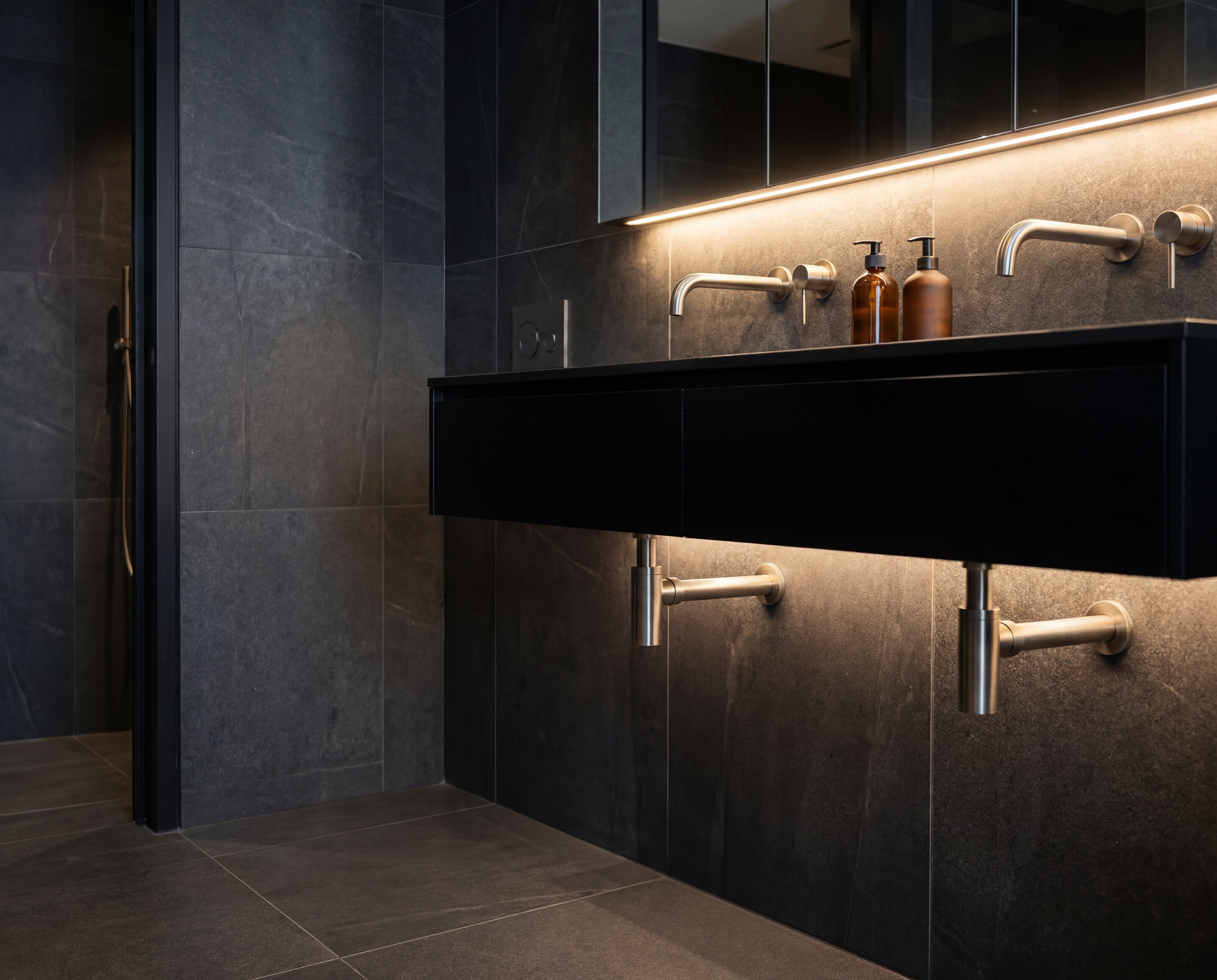 Luxury bathroom with brushed nickel fixtures